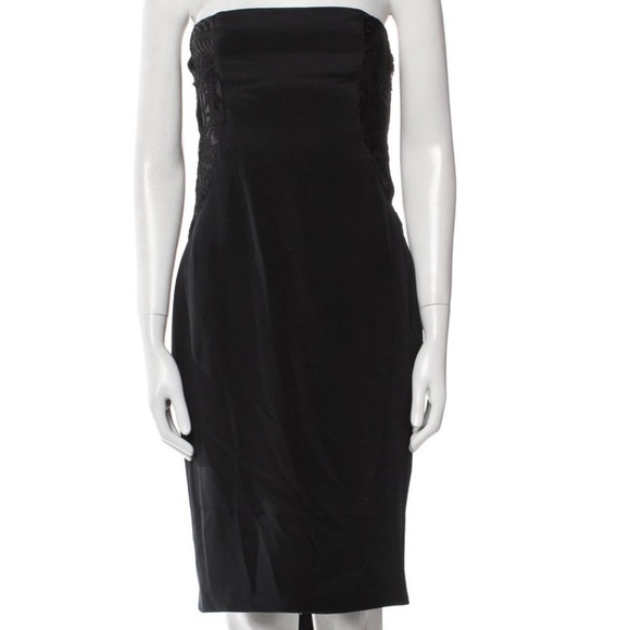 🎉Marchesa Notte,Silk Dress,Black,Ruffle Embellishment,Strapless,Stunning,Size 2 - Picture 4 of 14